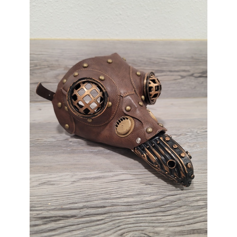 Stempunk plague doctor mask brown Faux leather mesh eyes adjustable straps
